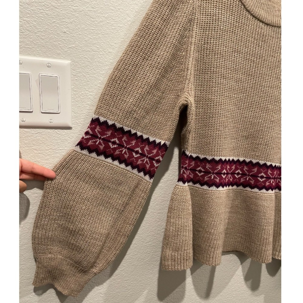 DEAR JOHN Felicia Peplum Tan Long Sleeve Fall Sweater - Picture 7 of 8